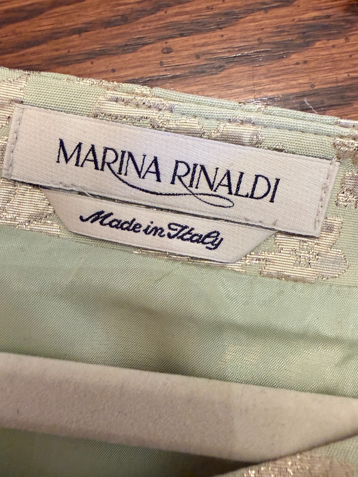 Marina Rinaldi Light Green Pink Gold Jacquard Sleeveless Shift Dress SZ 16