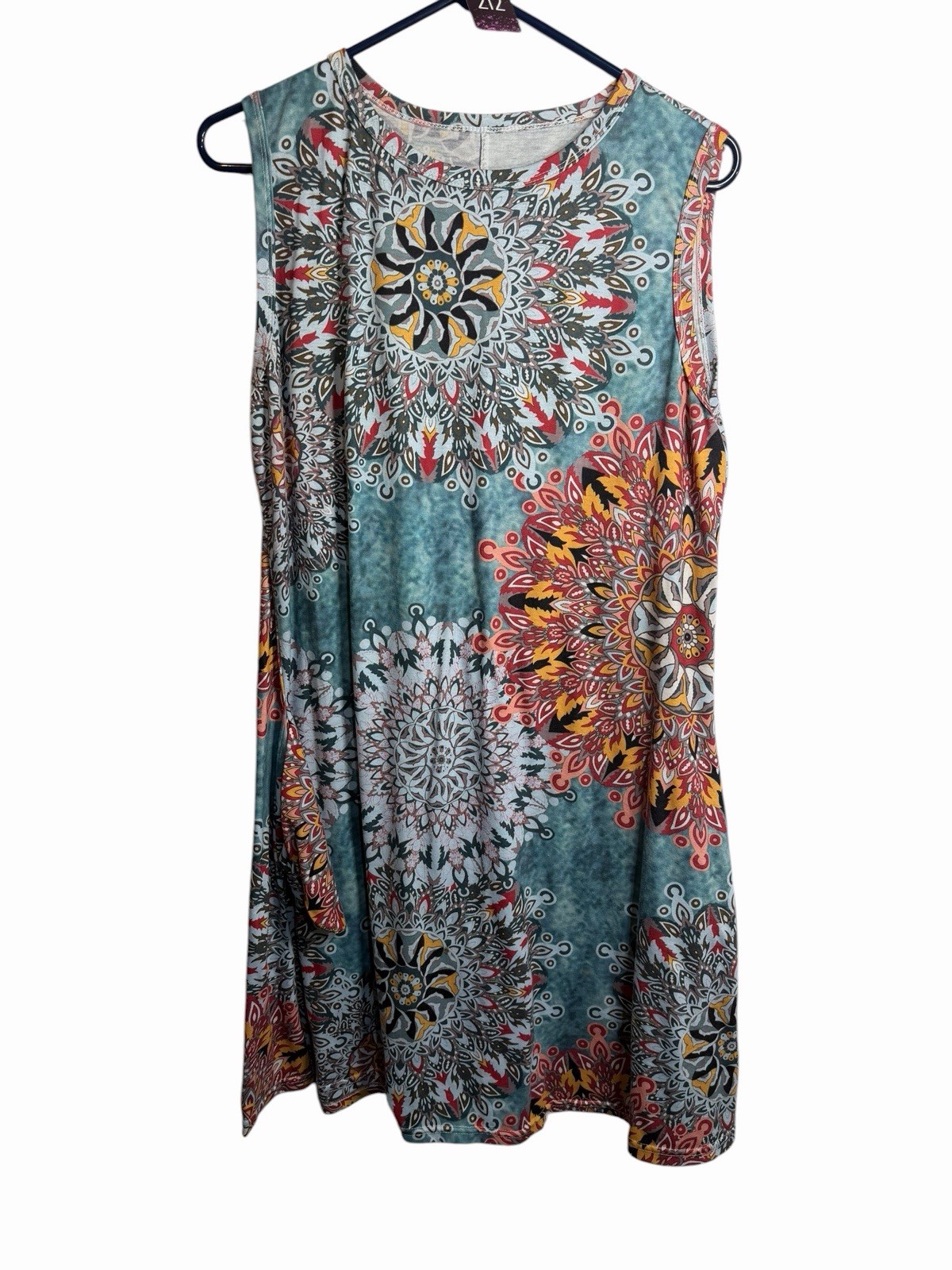 womens colorful sleeveless tank top dress with pockets plus size 2XL XXL