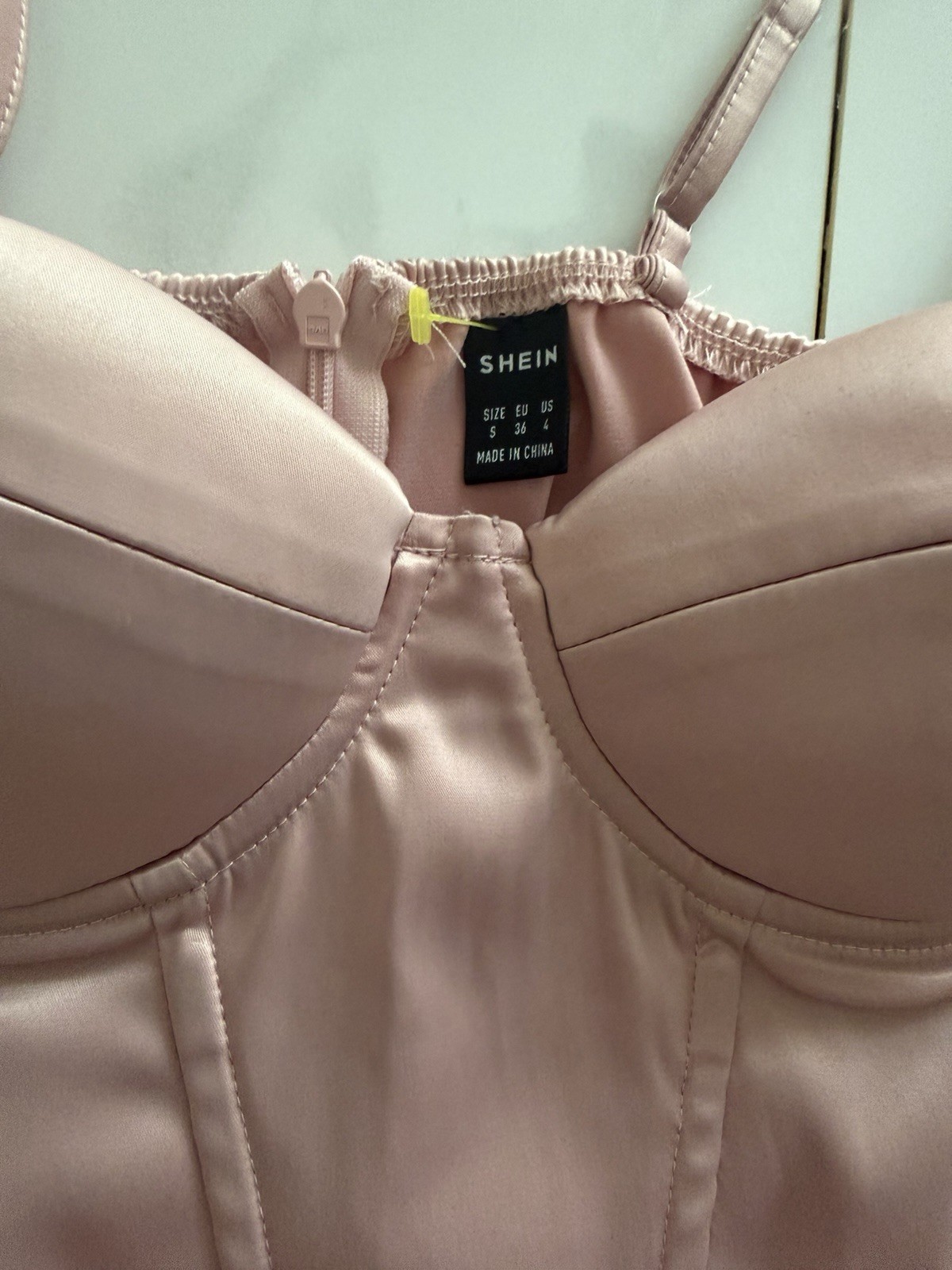 Pink Solid Satin Sweetheart Ruched Bodycon Mini Dress Zip Size S