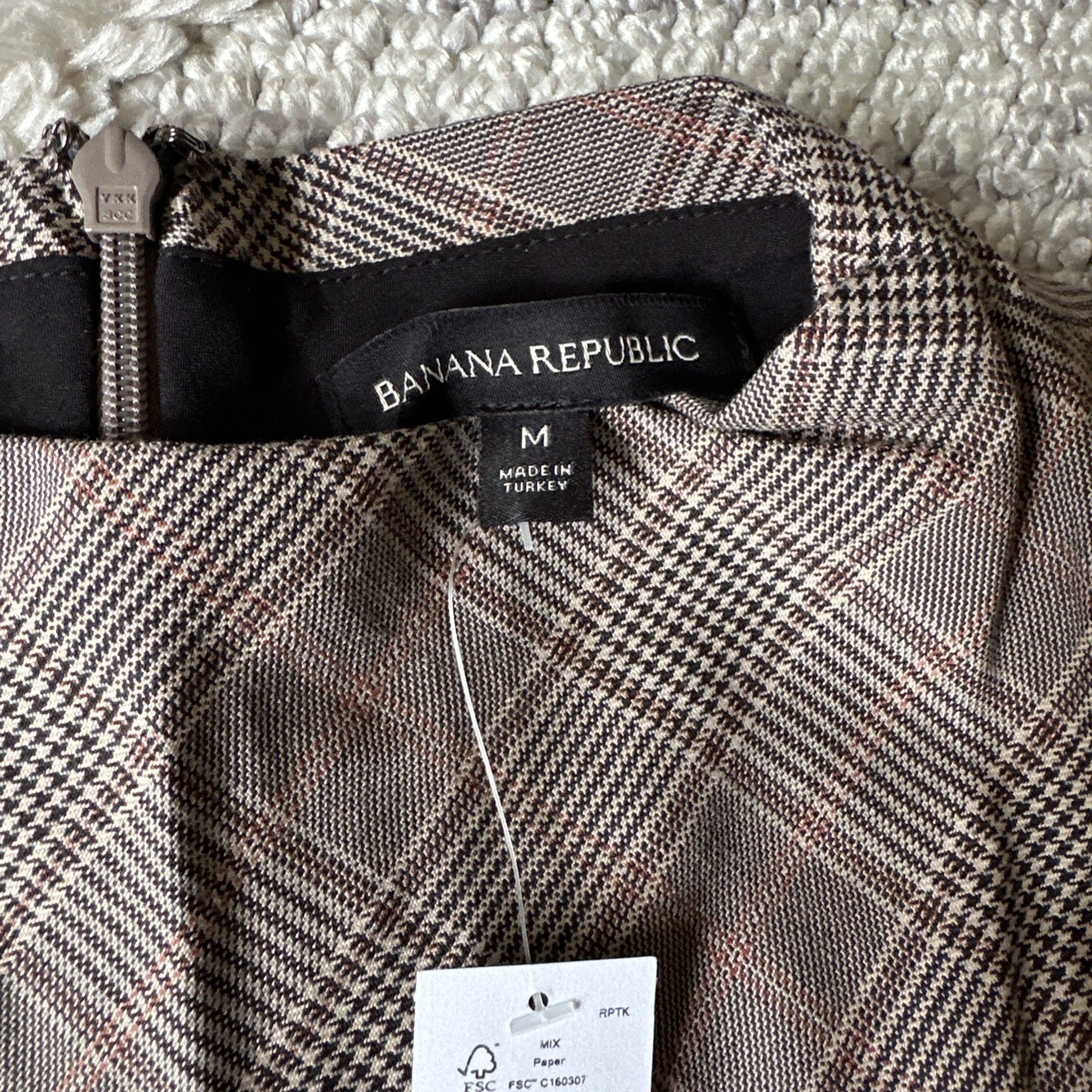 Banana Republic Sleeveless A Line Mock Neck Mini Dress Plaid Brown & Grey Size M