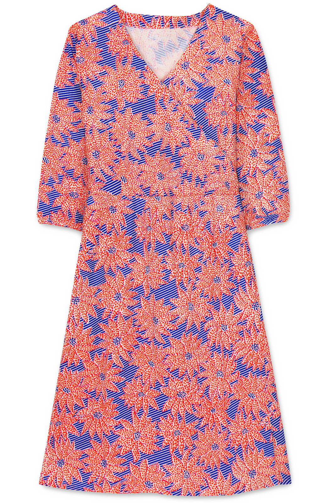 Women’s Dress – Blue Orange Printed Dress – Midi Dress – 2XL – Jersey Cotton