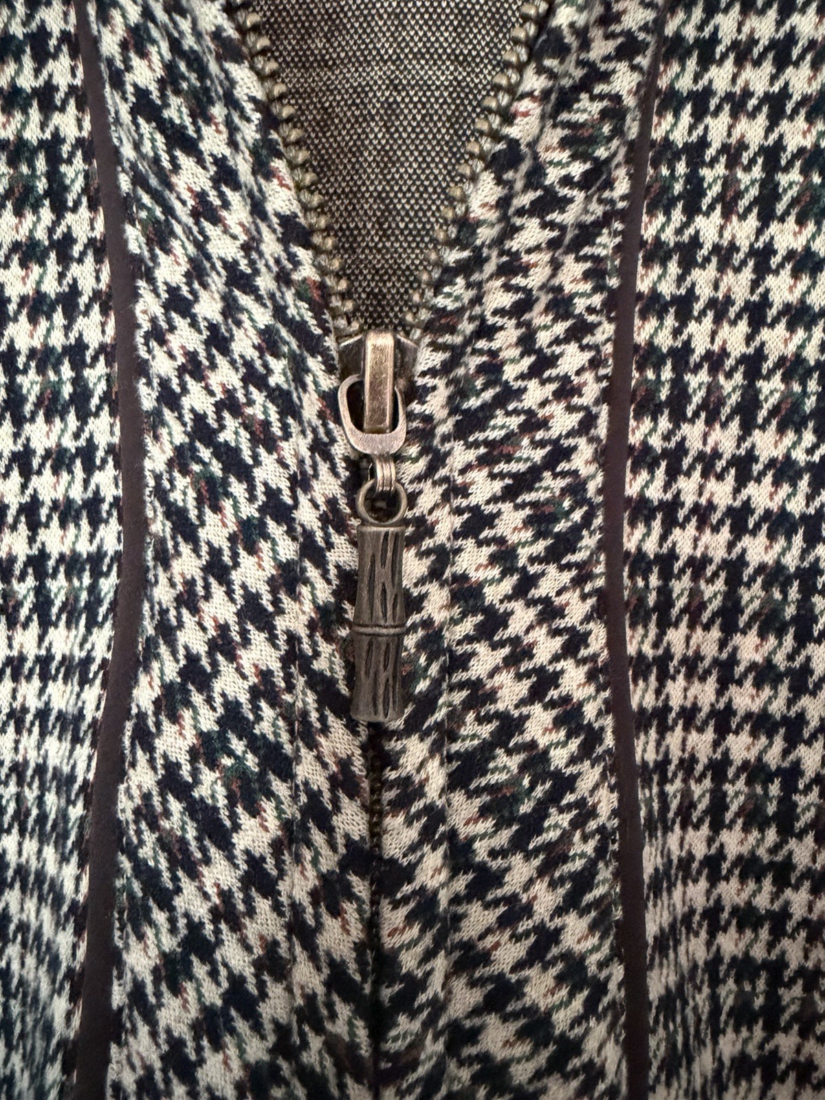 J. McLaughlin Makayla Houndstooth Brown Collared 3/4 Sleeve A-line Dress S