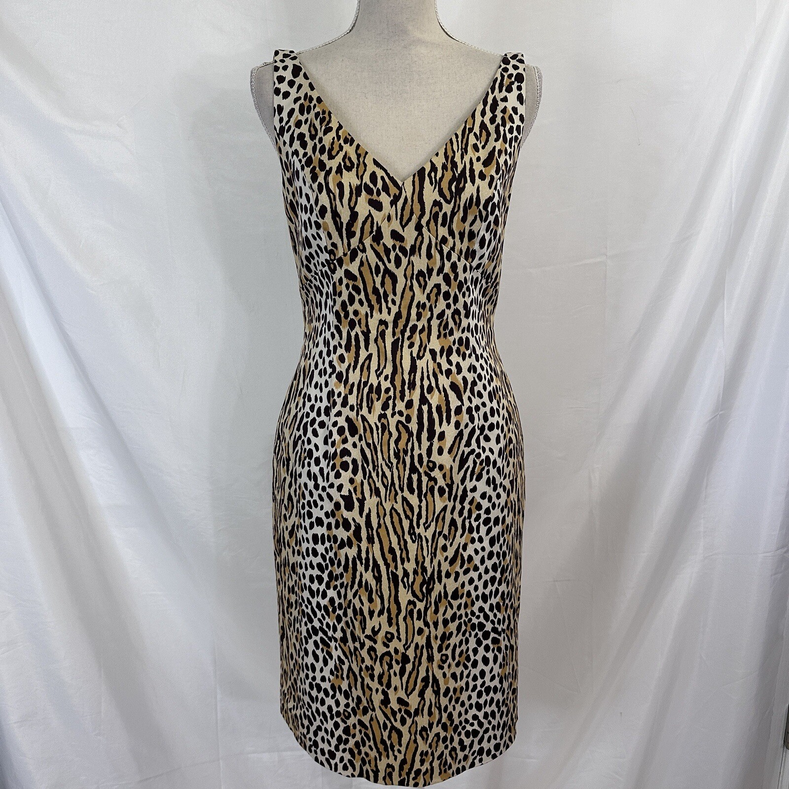 BLOOMINGDALE’S Dress 6 Vintage Mixed Feline Print Pencil NEW