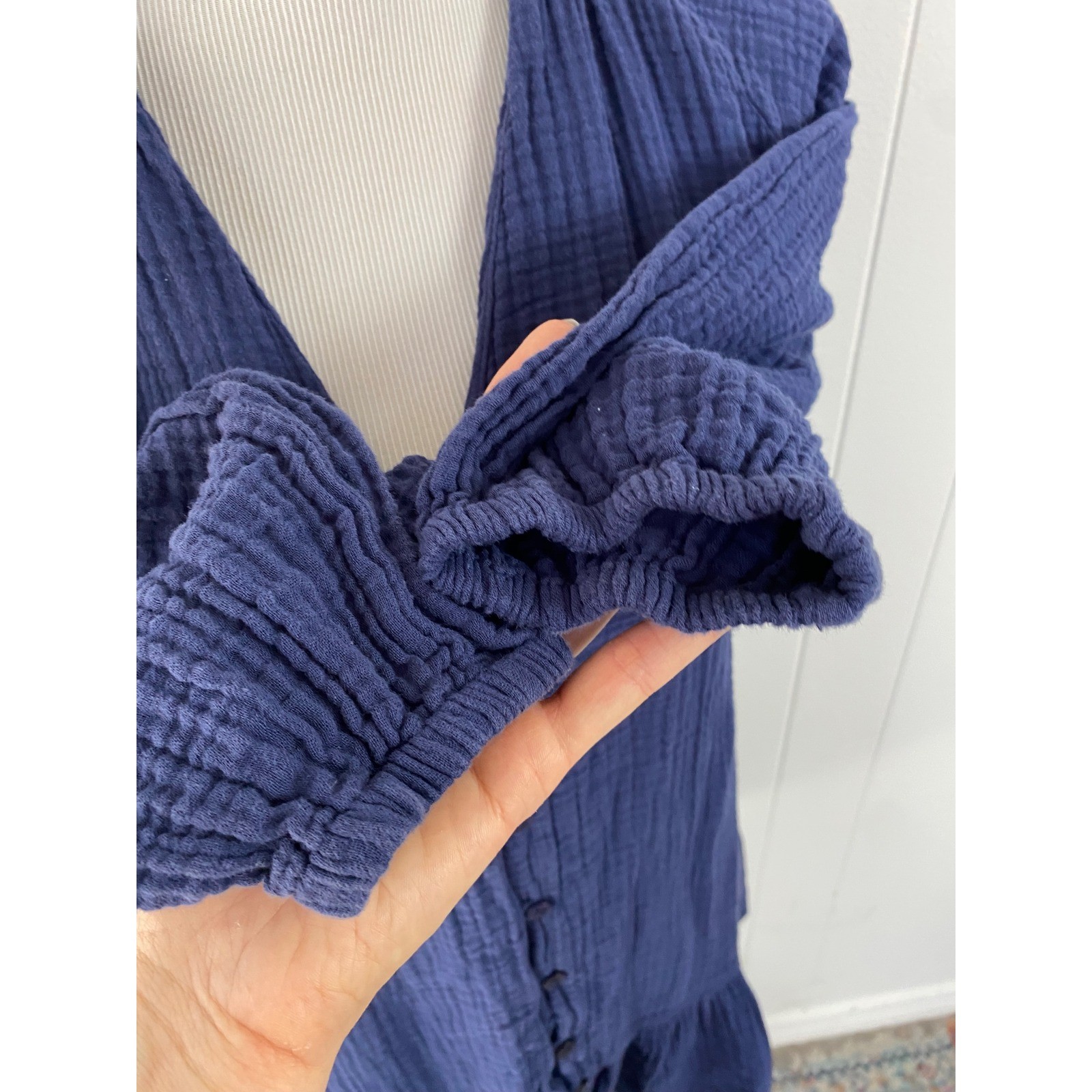 Stark X Womens Size Small Blue Double Gauze Cotton Ruffle Hem Mini Dress Coastal