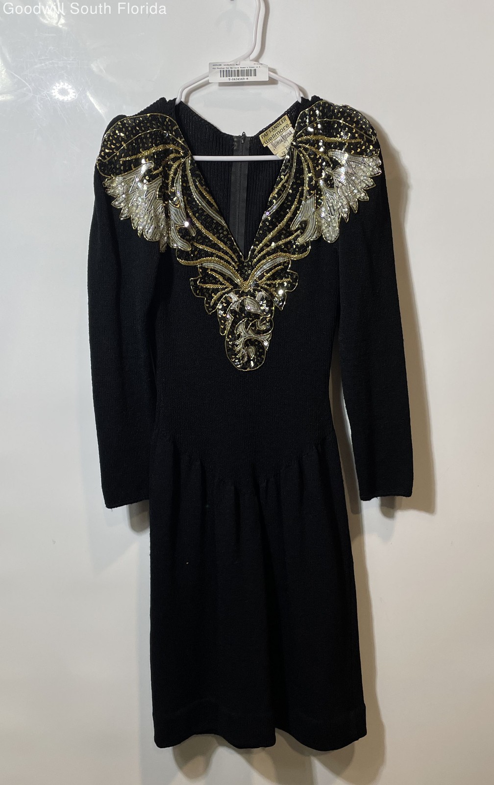 Pat Sandler For Wellmore Womens Black Embellished Sweater Dress Size 12