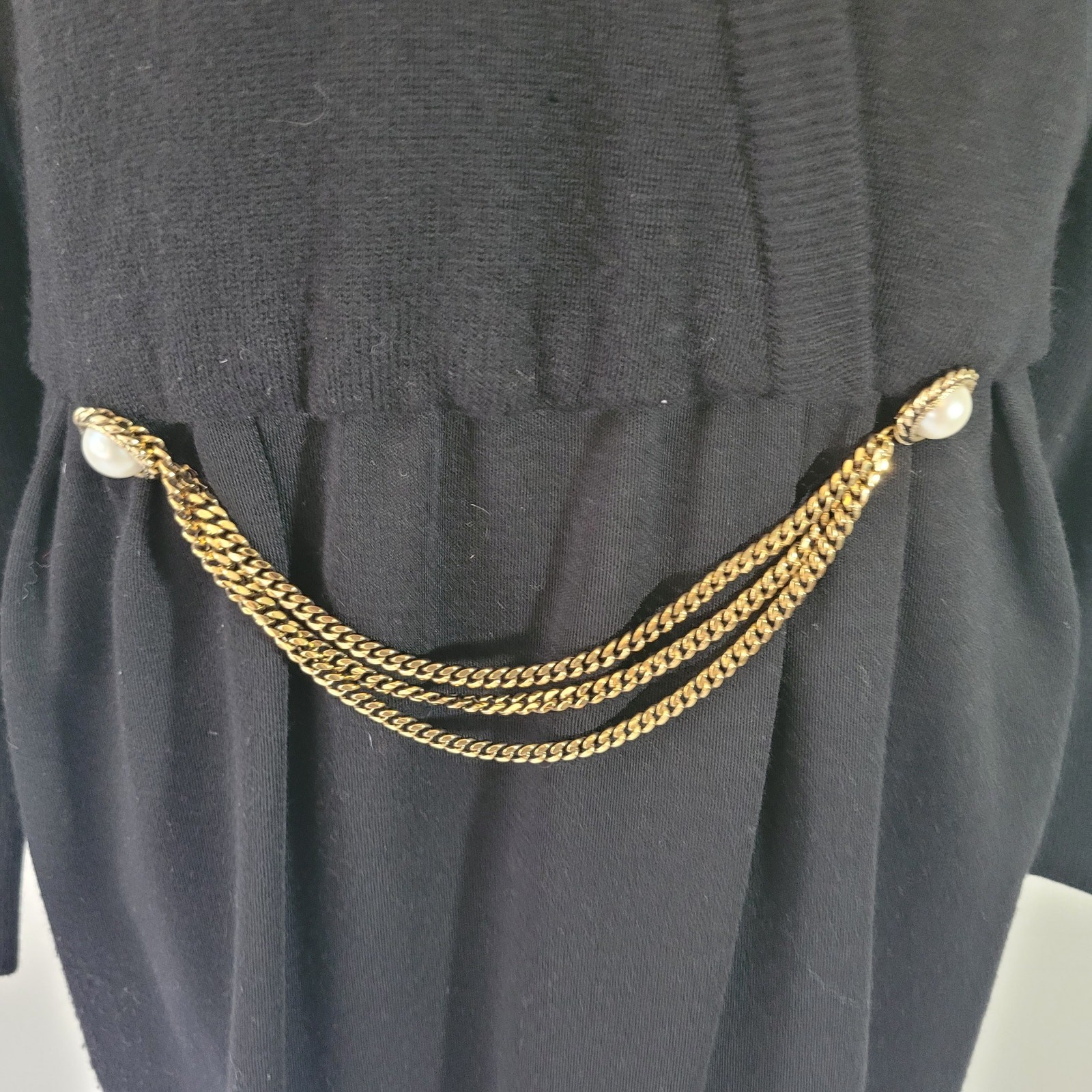 Talbots Size 8p Vintage 100% Wool Sweater Dress Pearl Chain Attached Belt