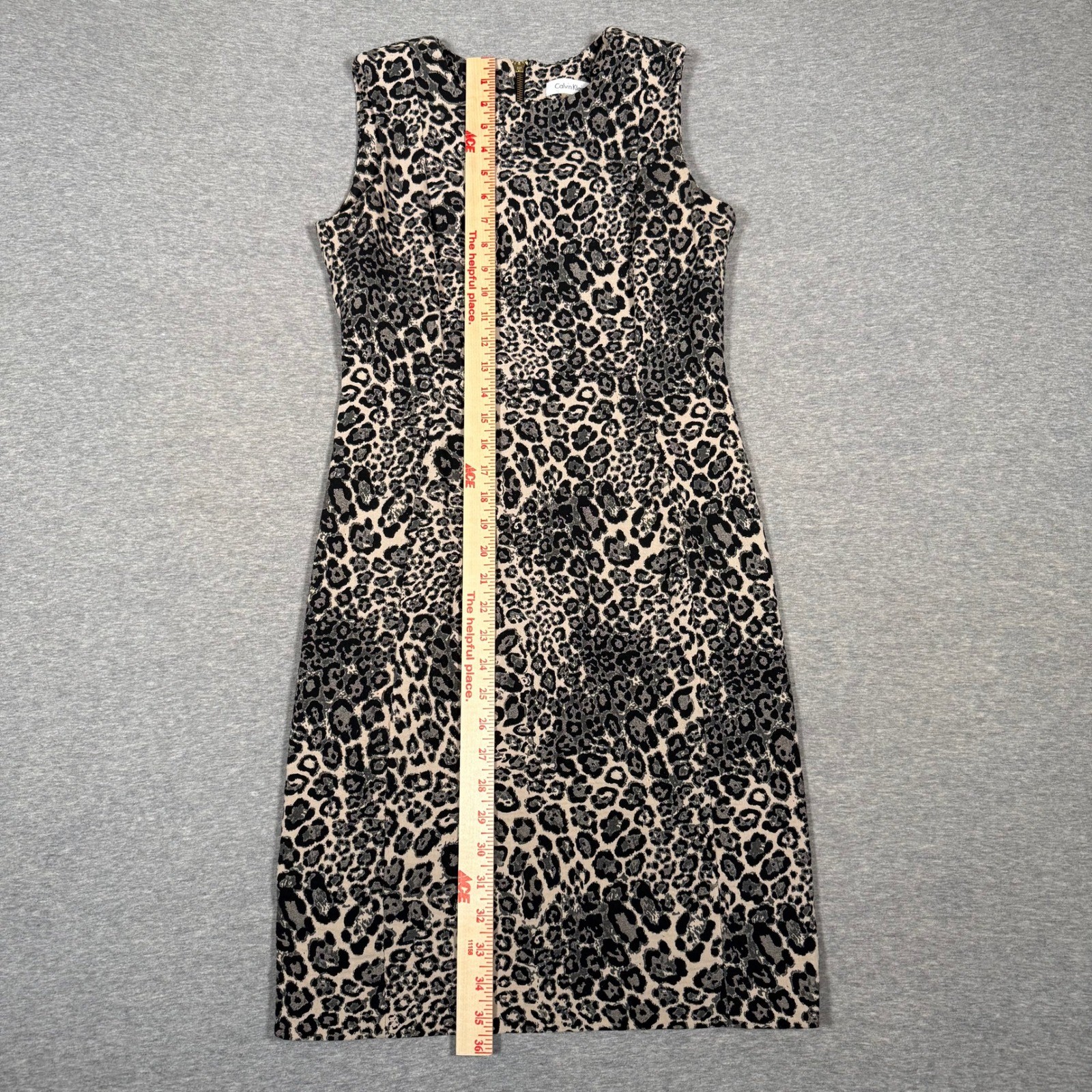Calvin Klein Womens Leopard Print Sleeveless Sheath Dress Tan Black Size 6