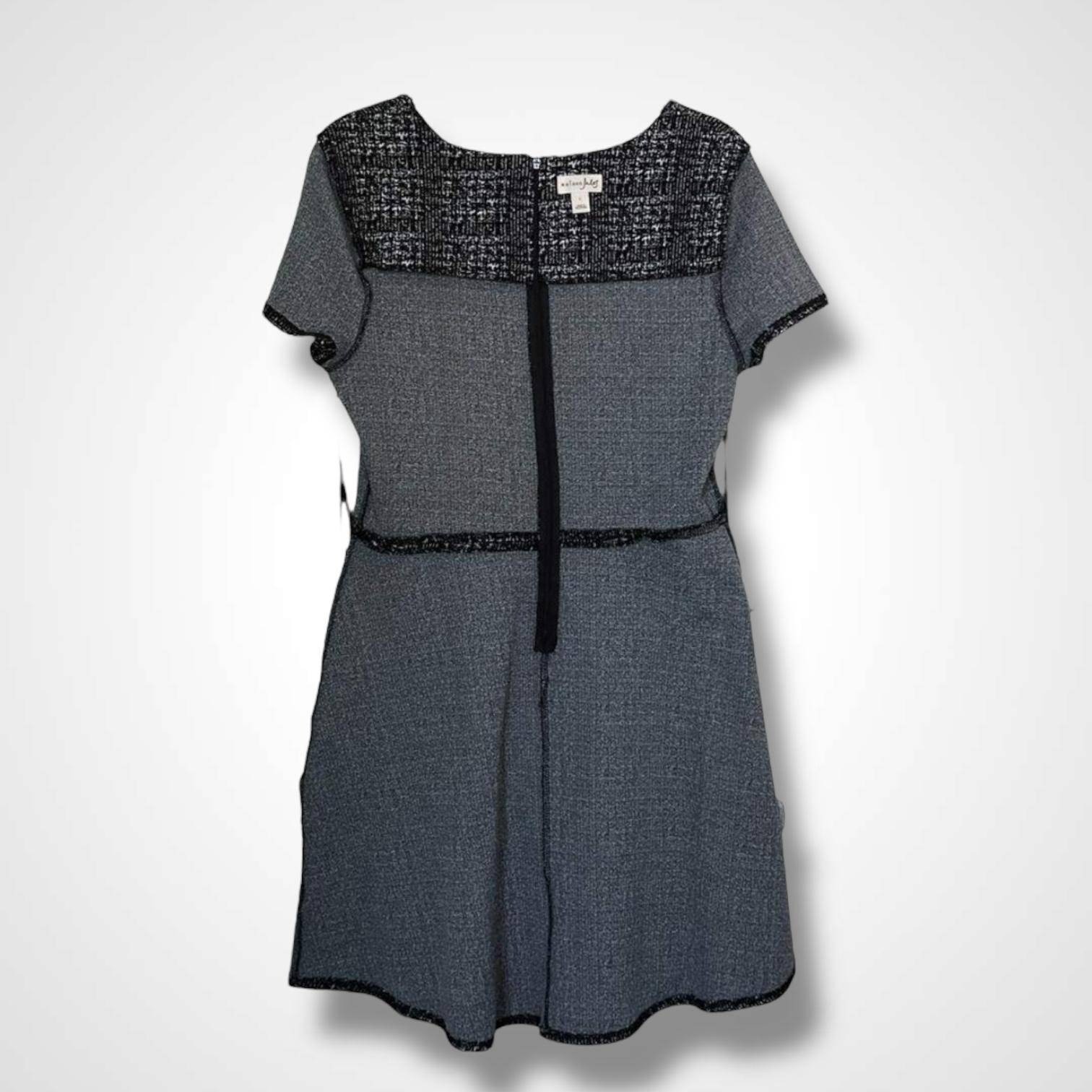 Maison Jules Tweed Dress Size L Flounce Hem Short Sleeve Black and White,
