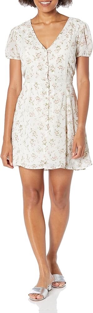 Sugar Lips Dream Color Floral Print Button Up Mini Casual Dress Ivory Medium NEW