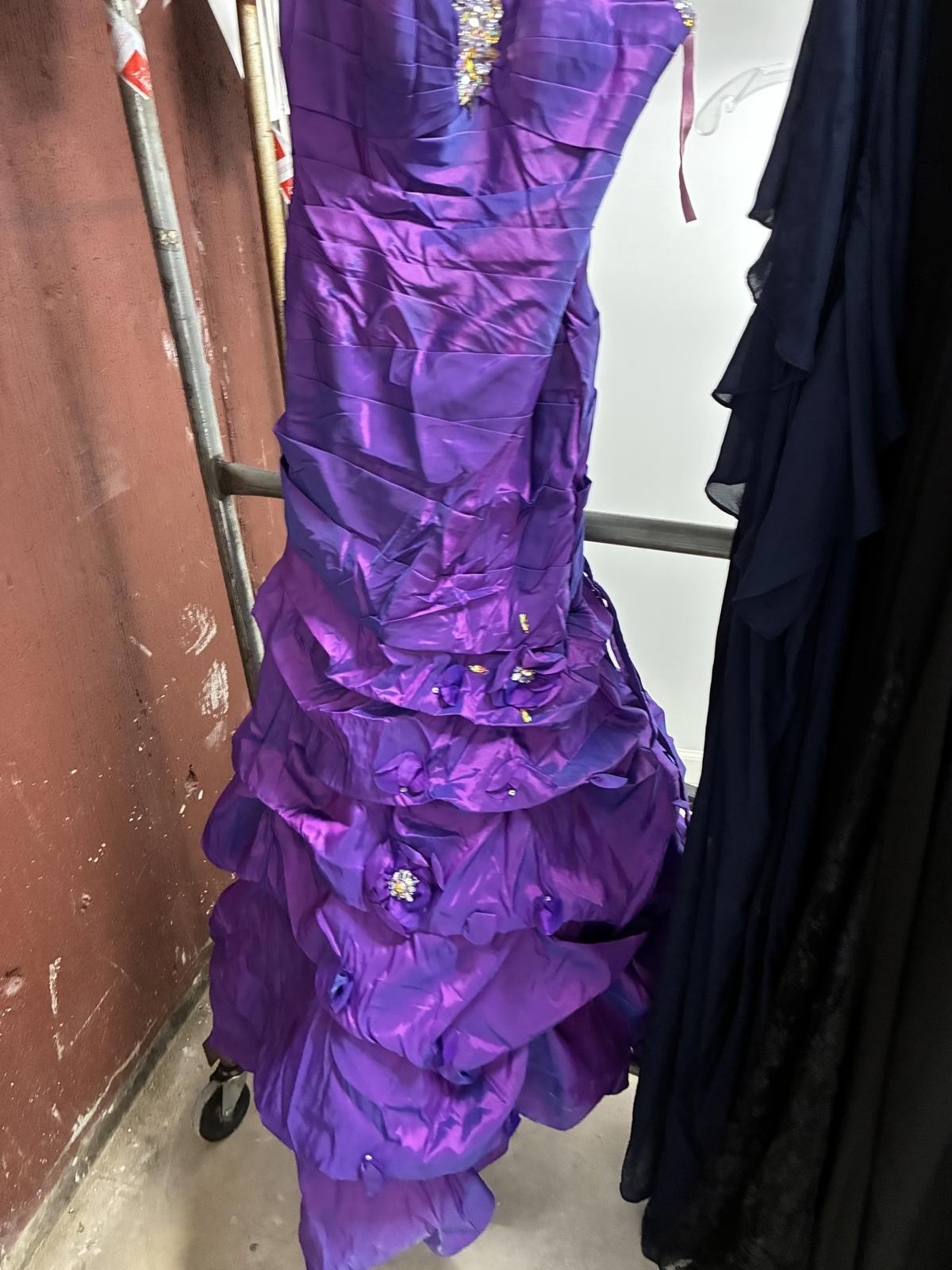 Purple Strapless Beaded Corset Back Ruffled Tafetta Gown NWOT Prom Vintage sz 6
