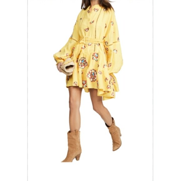 ALL THINGS MOCHI VALENTINA DRESS BOHO COTTAGECORE PRAIRIE YELLOW NWT $490