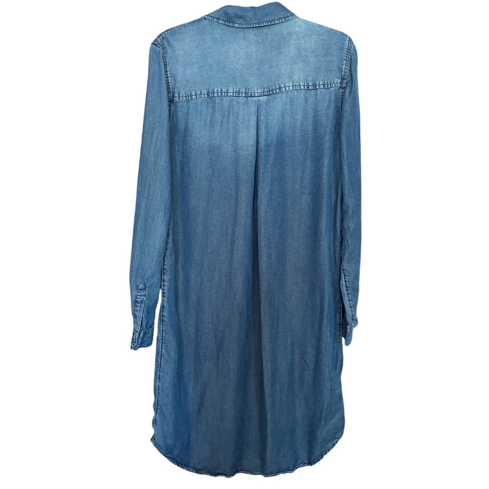 Downeast Womens Blue Lyocell Denim Look Ruffle Henley Shift Dress Medium