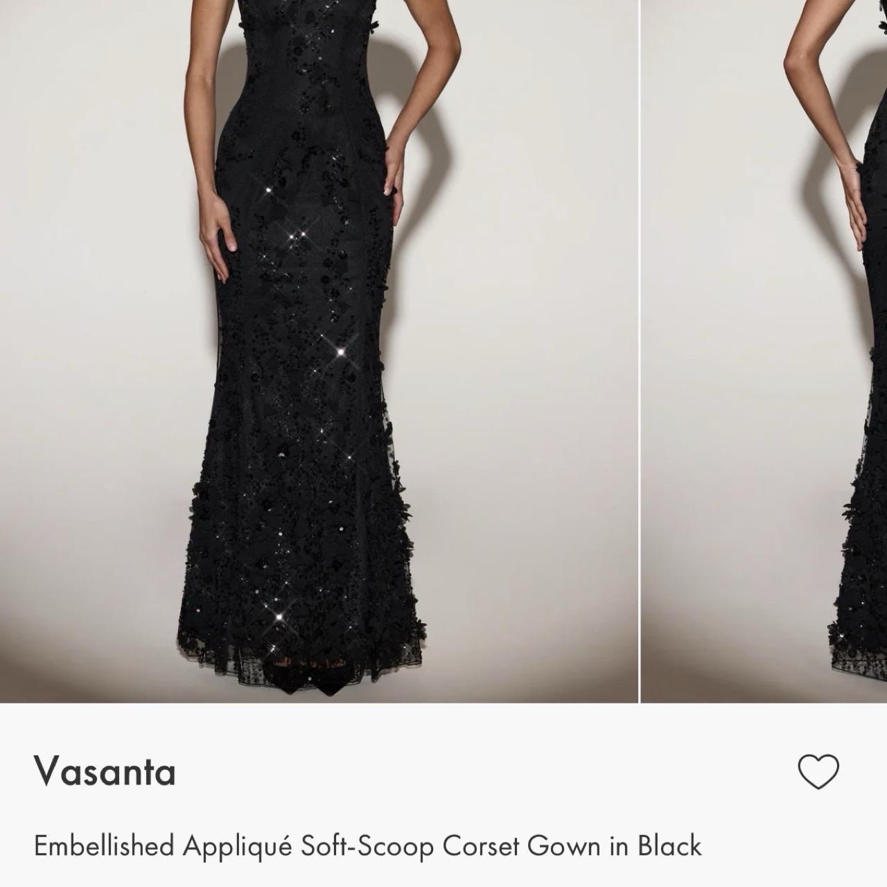 Vasanta Embellished Appliqué Scoop Neck Corset Gown Women’s Size 2 Black Floral