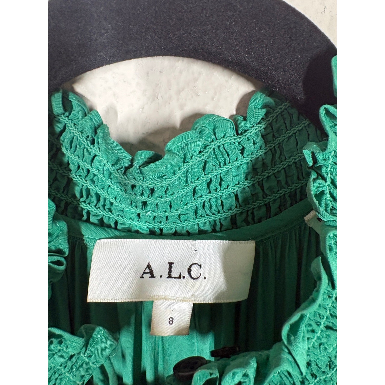 A.L.C. Size 8 Cody Smocked Shift Dress Green Halter Tiered Sleeveless Maximalist