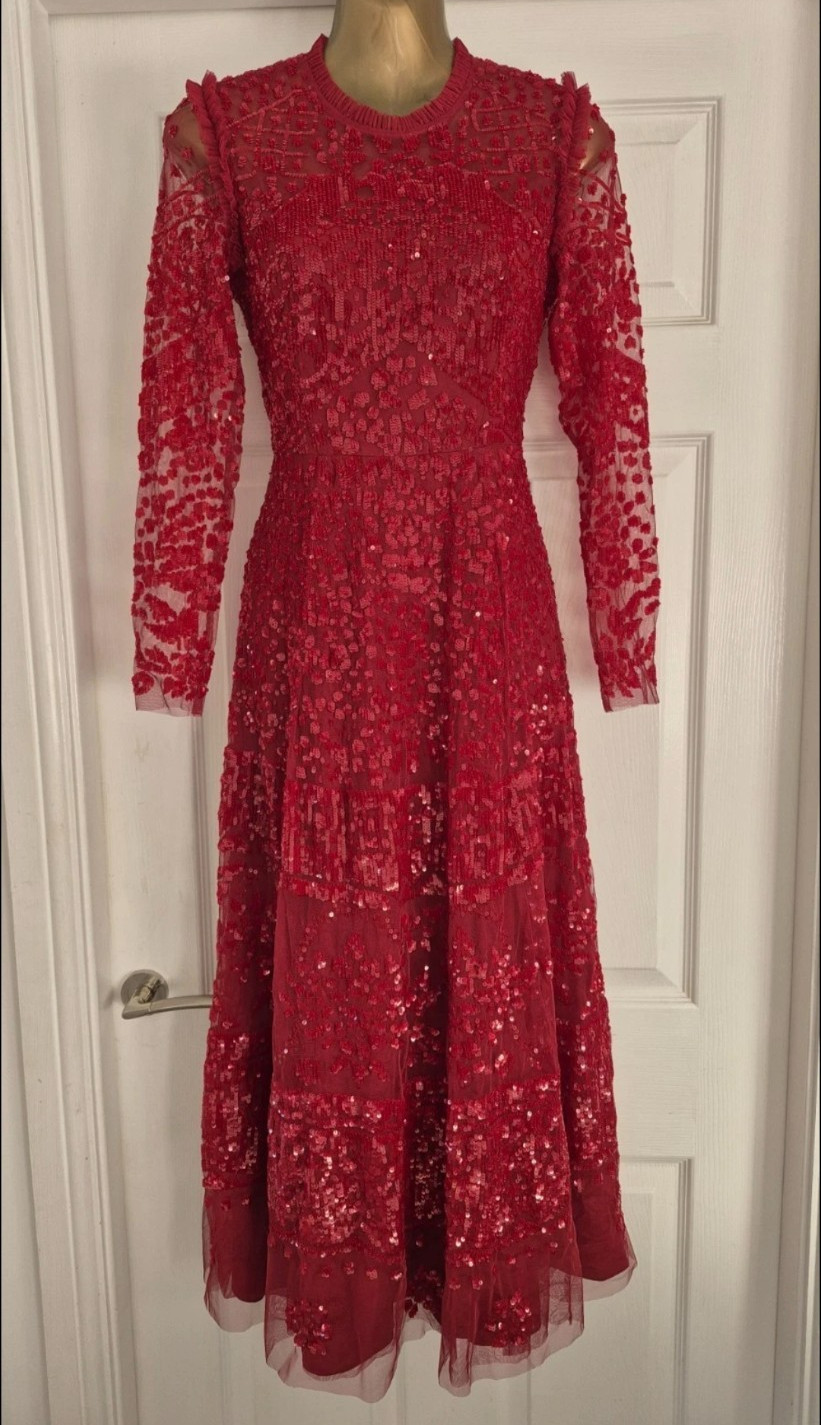 Needle & Thread Aurora, Red Sequin Midi Dress UK 8 Us 4 ASO Kate Middleton Royal