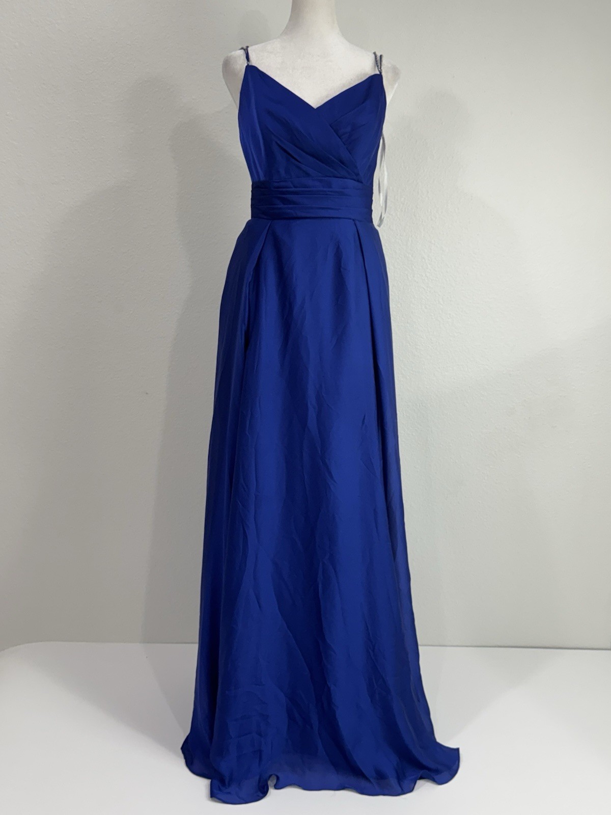 Belsoie Cobalt Blue Gown Size 6 Maxi Beaded Straps Crisscross Back Flowy