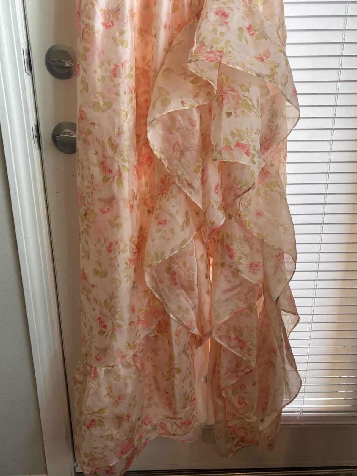 STORIA NWT Pink Green Floral Chiffon Maxi Dress Ruffle Adjustable Straps S