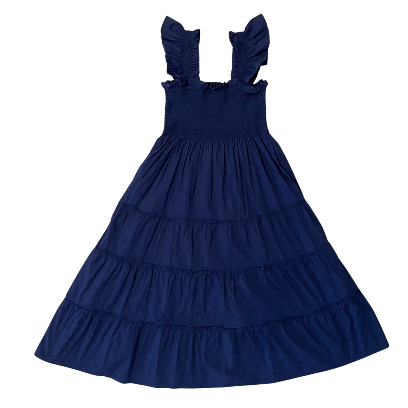 Hill House Ellie Nap Dress Womens XS Blue Ruffle Strap Smocked Tiered Midi Dress