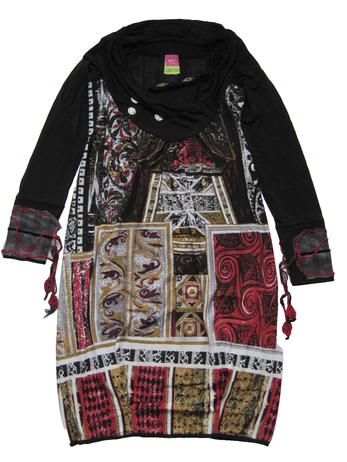 Save The Queen Black Dress M Art Print Metal Buttons Tapered Knee Length Archive