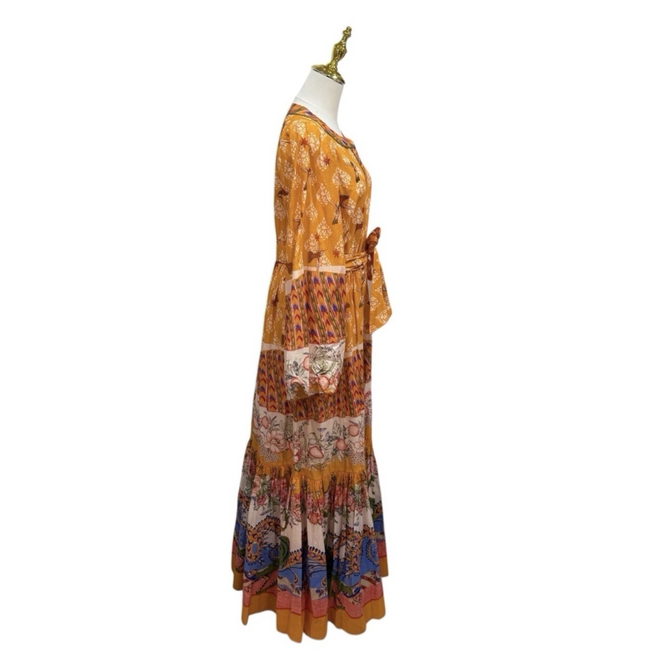 A Loves A Small Border Print Mandarin Collar Long Sleeve Button Down Maxi Dress