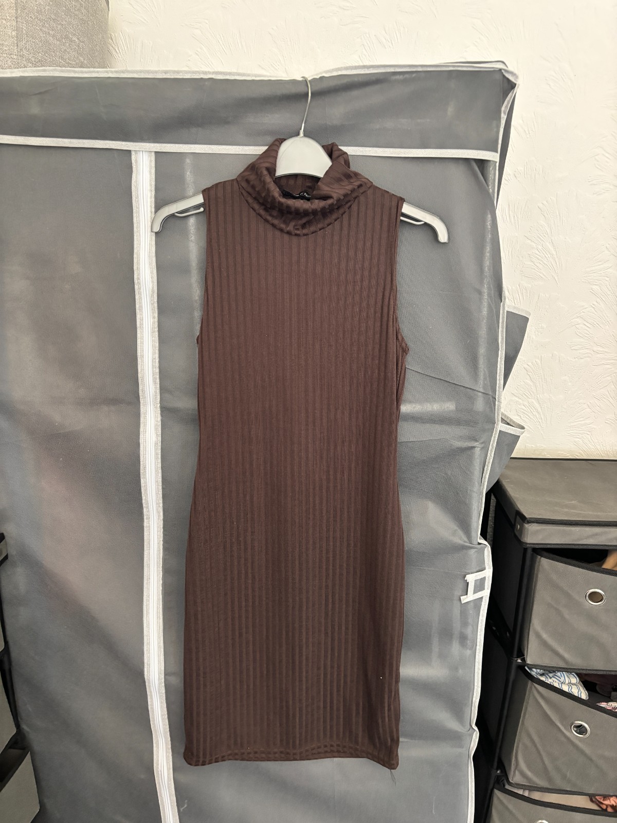 I Saw It First Brown High Neck Dress UK Size 10 Ribbed Knit