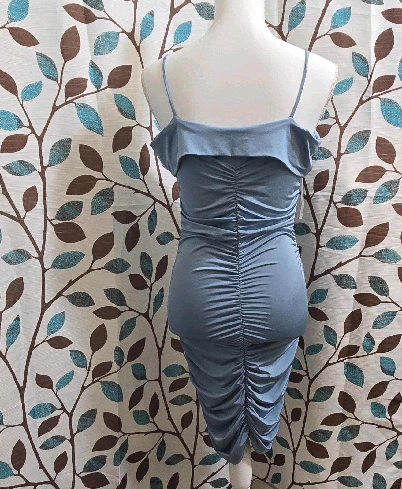 Charlotte Russe Blue Ruched Bodycon Midi Dress Strappy Sleeveless Size S