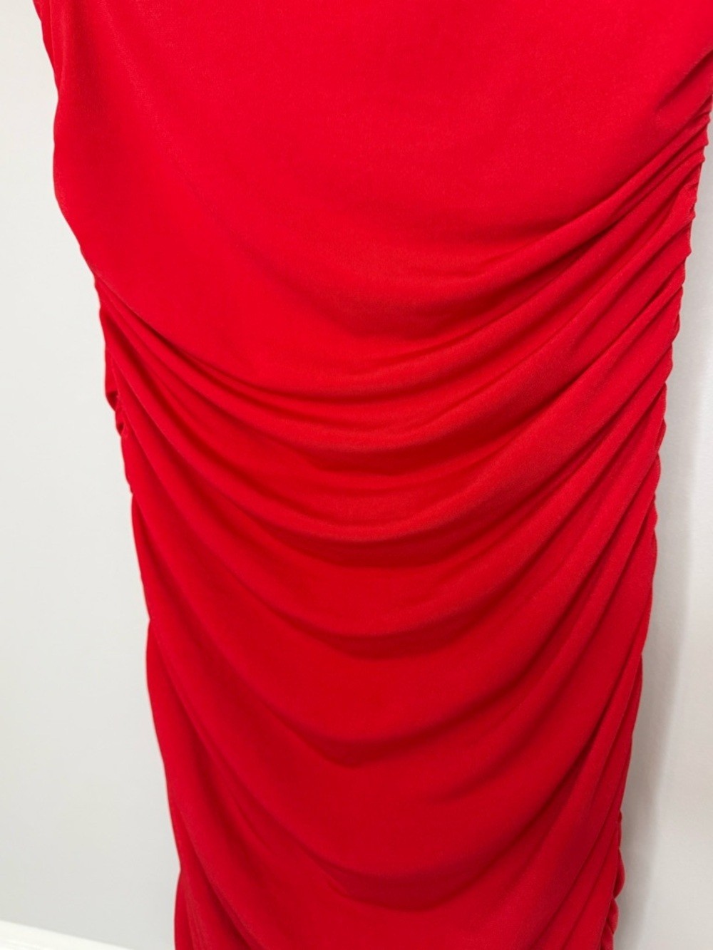 NWT Nookie Dakota Gathered Red Asymmetrical One-Shoulder Ruched Mini Dress