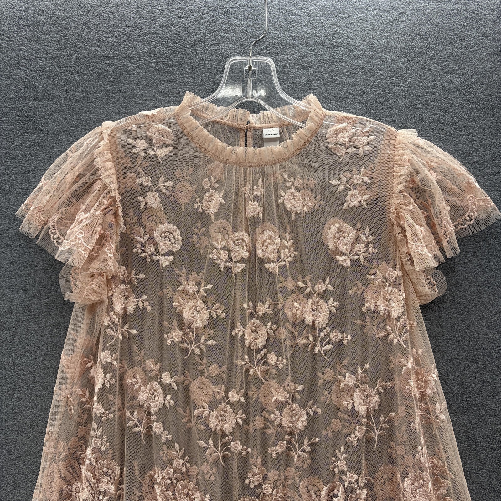 Needle Thread Dress Size 2 Light Peach Embroidered Sheer Lace Babydoll Mini
