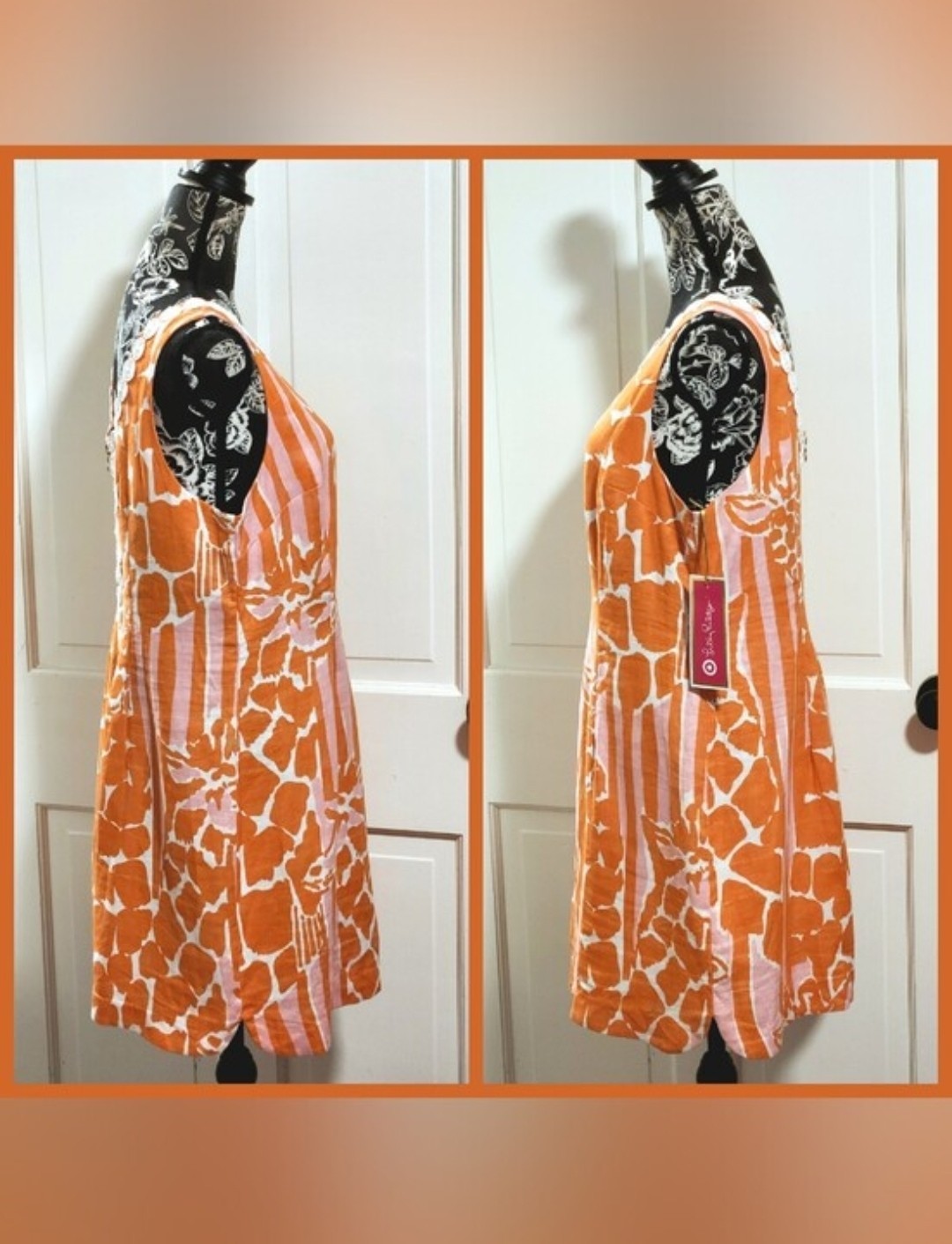 🆕️ 🦒SIZE 14 Lilly Pulitzer X Target🦒 – “Giraffeeey” Orange/White Linen Dress