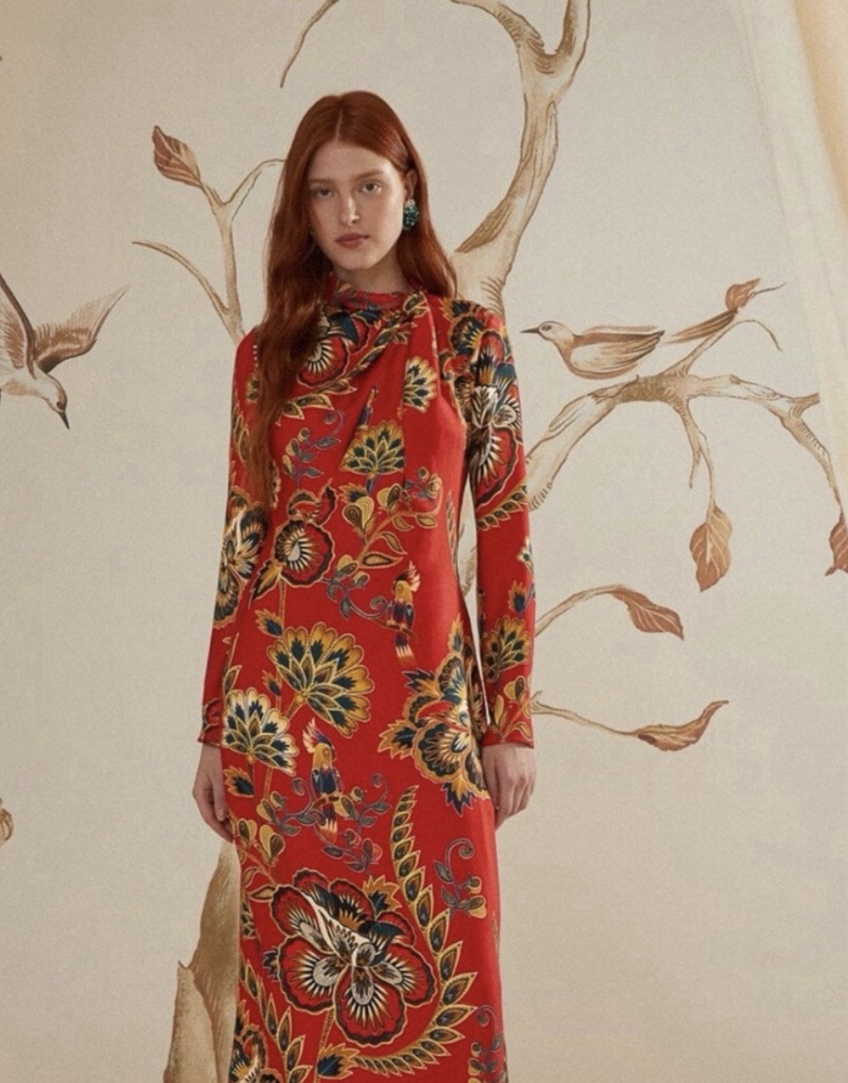 Farm Rio Red Maxi Floral Cutout LENZING™ ECOVERO™ Viscose Midi Dress