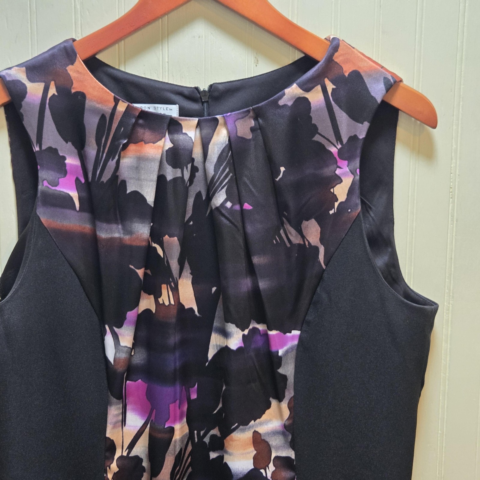 London Style Collection Dress Womens 16 Black Floral Sleeveless Sheath Knee