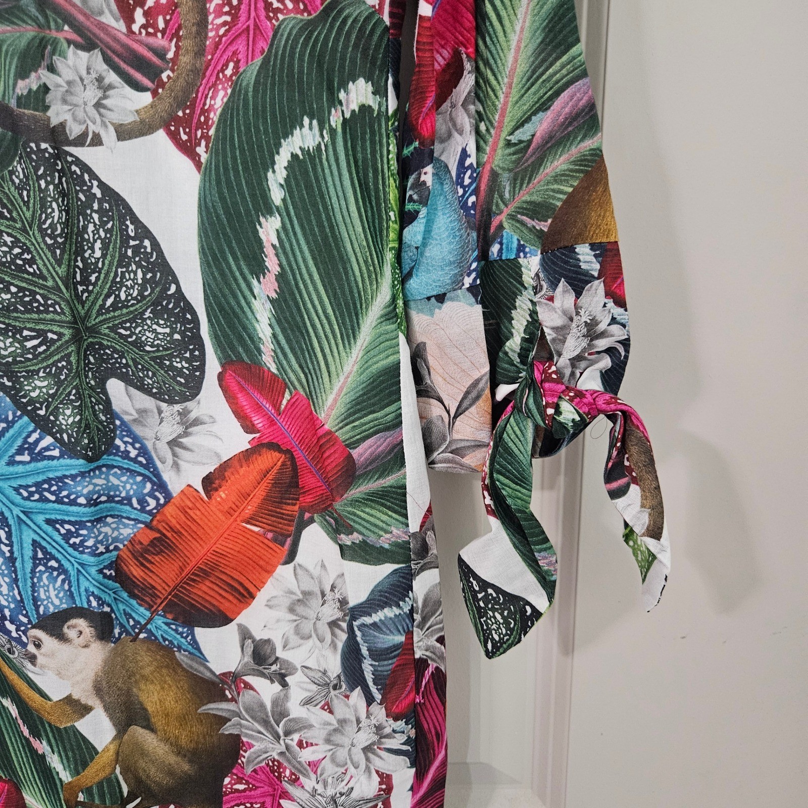 Vilagallo Tropical Monkey Bird Print Cotton Shift Dress Made in Spain Size 36
