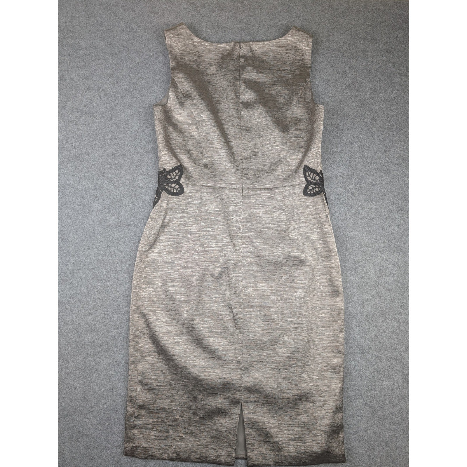 Black Label by Evan-Picone Metallic Champagne Gold Lace Waist Sheath Dress 4