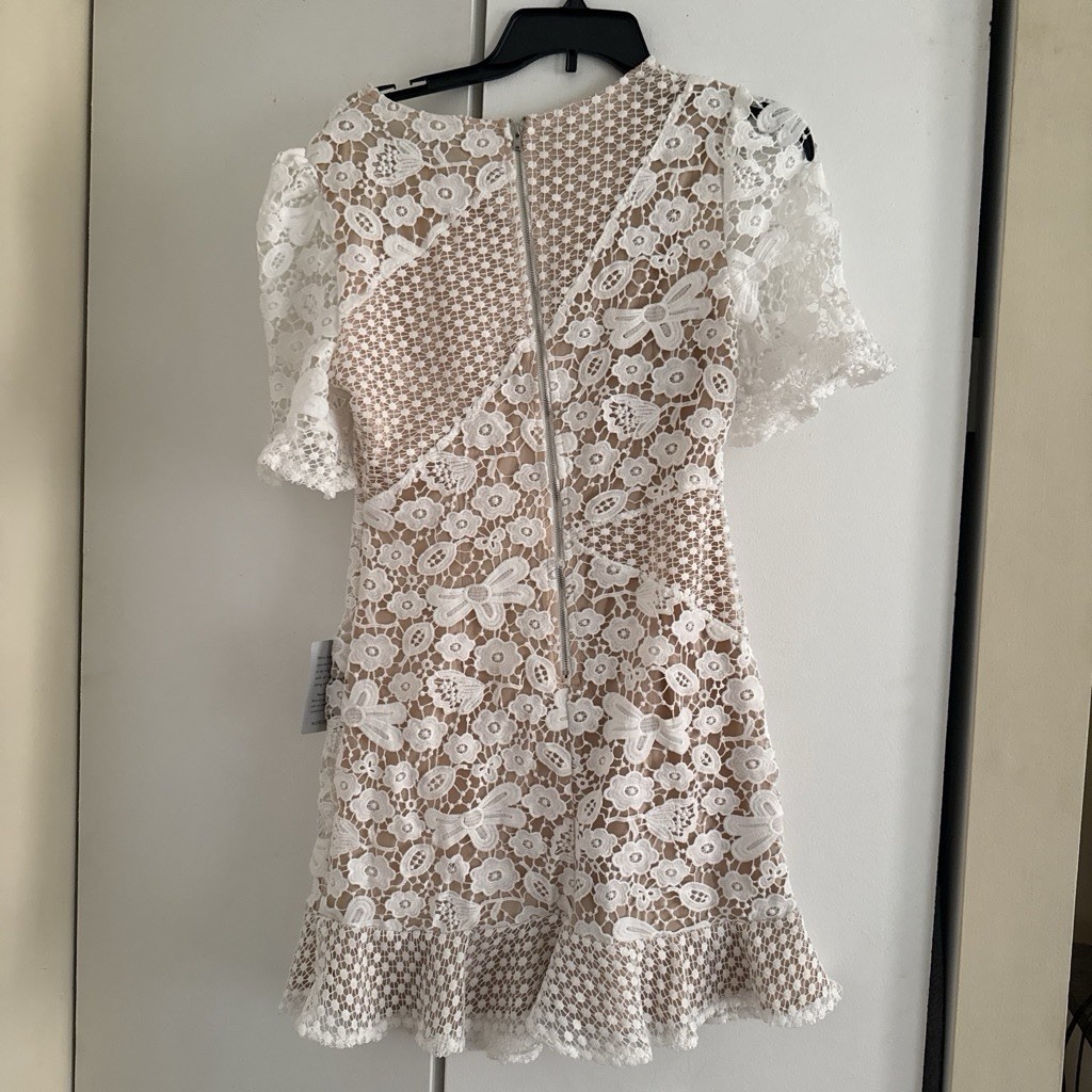 Nordstrom White Floral Lace V-Neck Short Sleeve Mini Dress Lined S