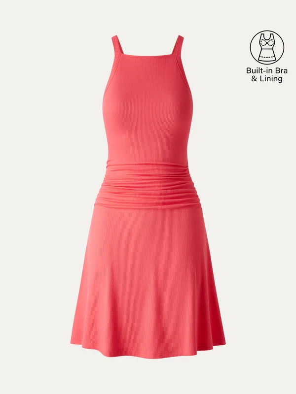 Oglmove CoolTouch Square Neck Ruched Mini Bra Dress – Teaberry Red