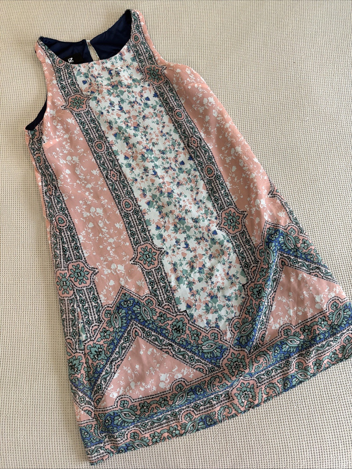 iZ Byer Dress Womens XS Casual Sheer Lined Colorful Floral Sleeveless