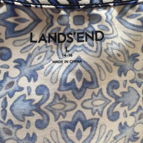 Lands End Womens Blue Floral Nylon Spandex Blend Dress Summer Athletic Large