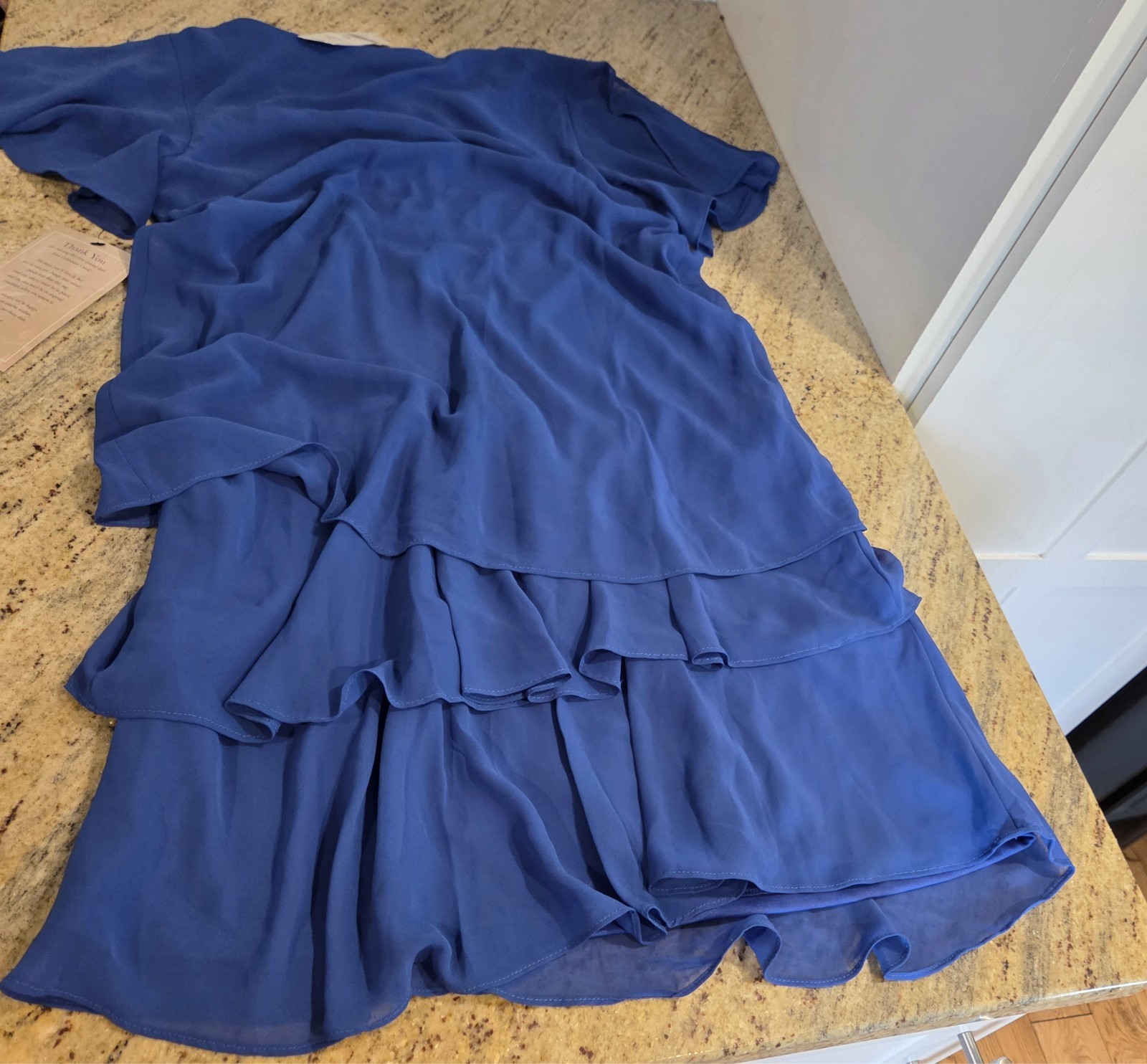 New! Coldwater Creek Sz 10P Iris Blue Chiffon Tiered Knee Length Dress Cocktail