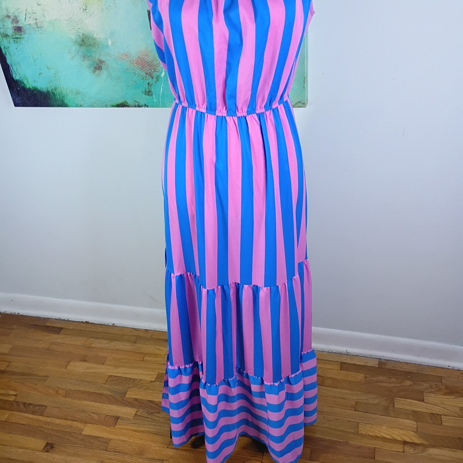 NWT PrettyGarden Pink & Blue Striped Sleeveless Ruffled Sundress