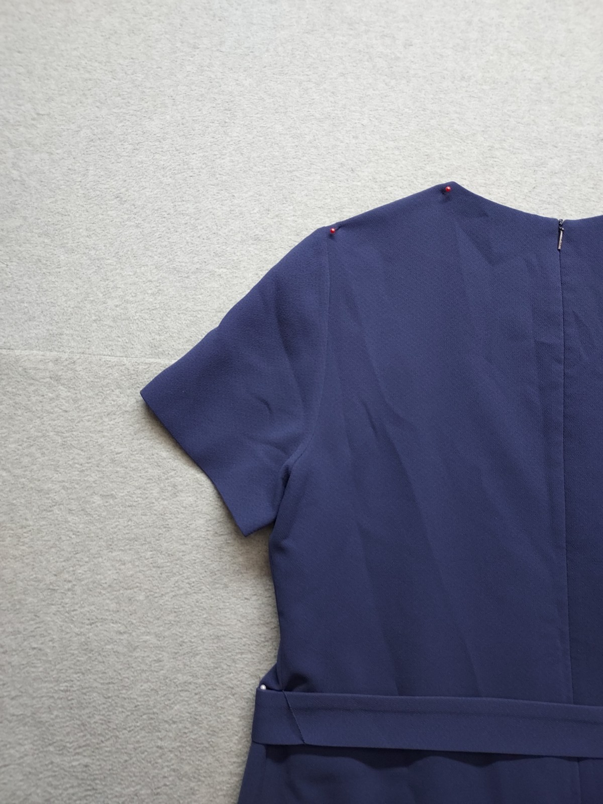 Hugo Boss Women Shift Dress 12 Blue Back Zipper Tie Waist Short Sleeve Cocktail