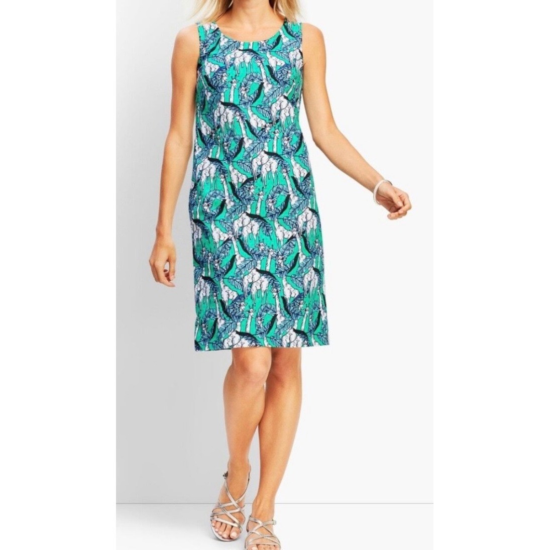 Talbots Women’s Sleeveless Giraffe Print Dress Size 4 Teal Blue White Canvas