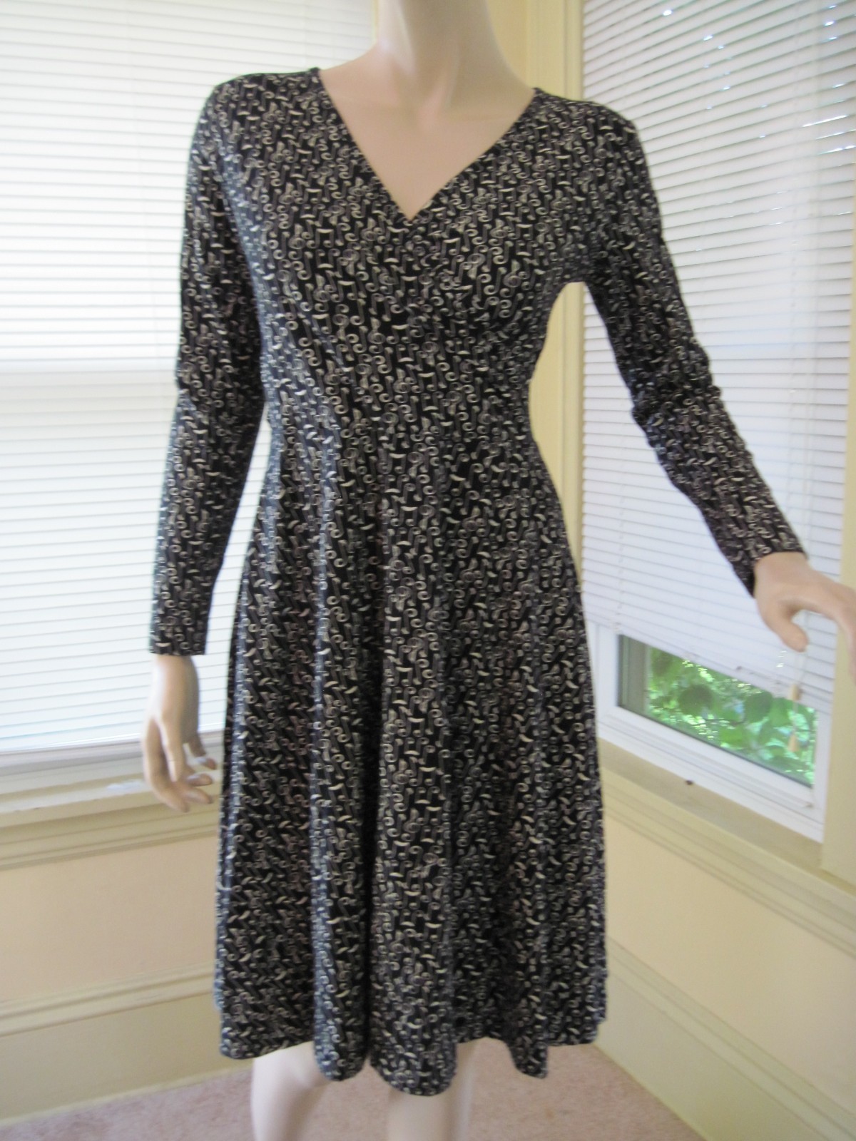 Effie’s Heart Retro Faux Wrap Musical Note Print Dress Tie back Sz S/M EUC