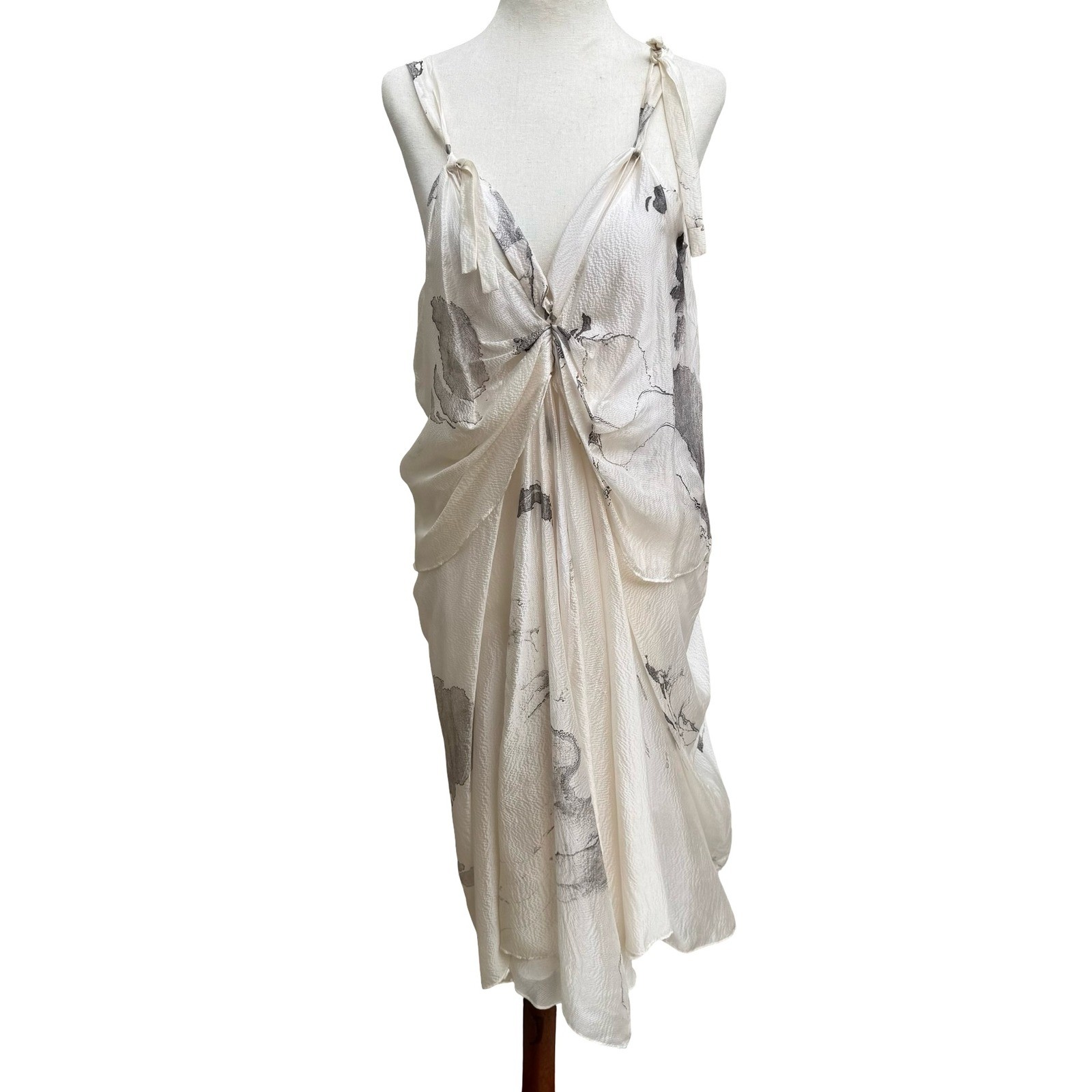 Sharon Wauchob French Silk Ethereal Avant Garde Draped Midi Dress Abstract Print
