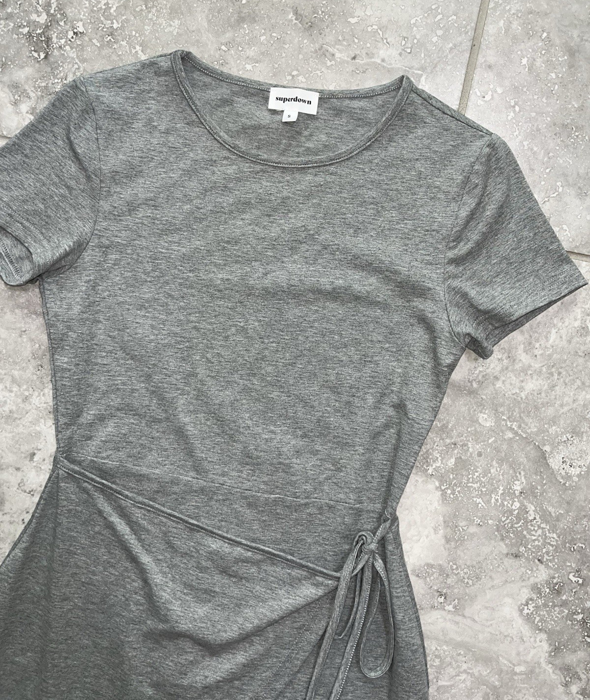 Superdown Revolve Faux Wrap Front T Shirt Mini Dress Short Sleeve Gray New S