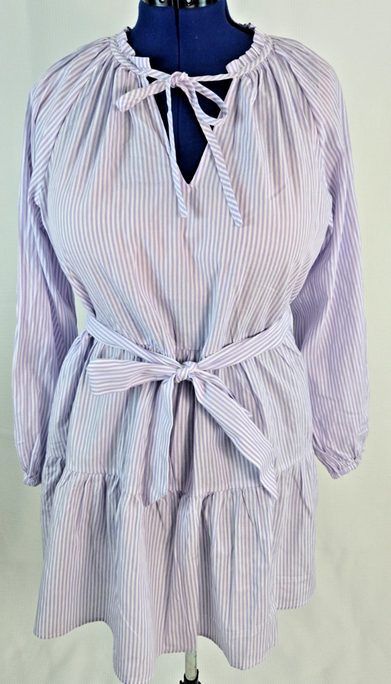 Eloquii women’s purple striped cotton tiered belted shift mid dress size 14/18