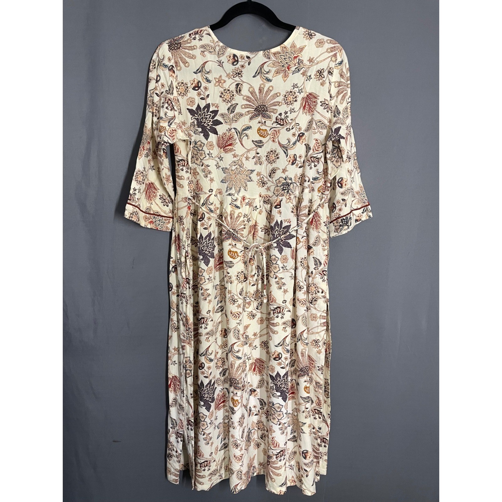 Boho Floral Maxi Dress Earthy Botanical Print Bell Sleeve Side Slit XXL