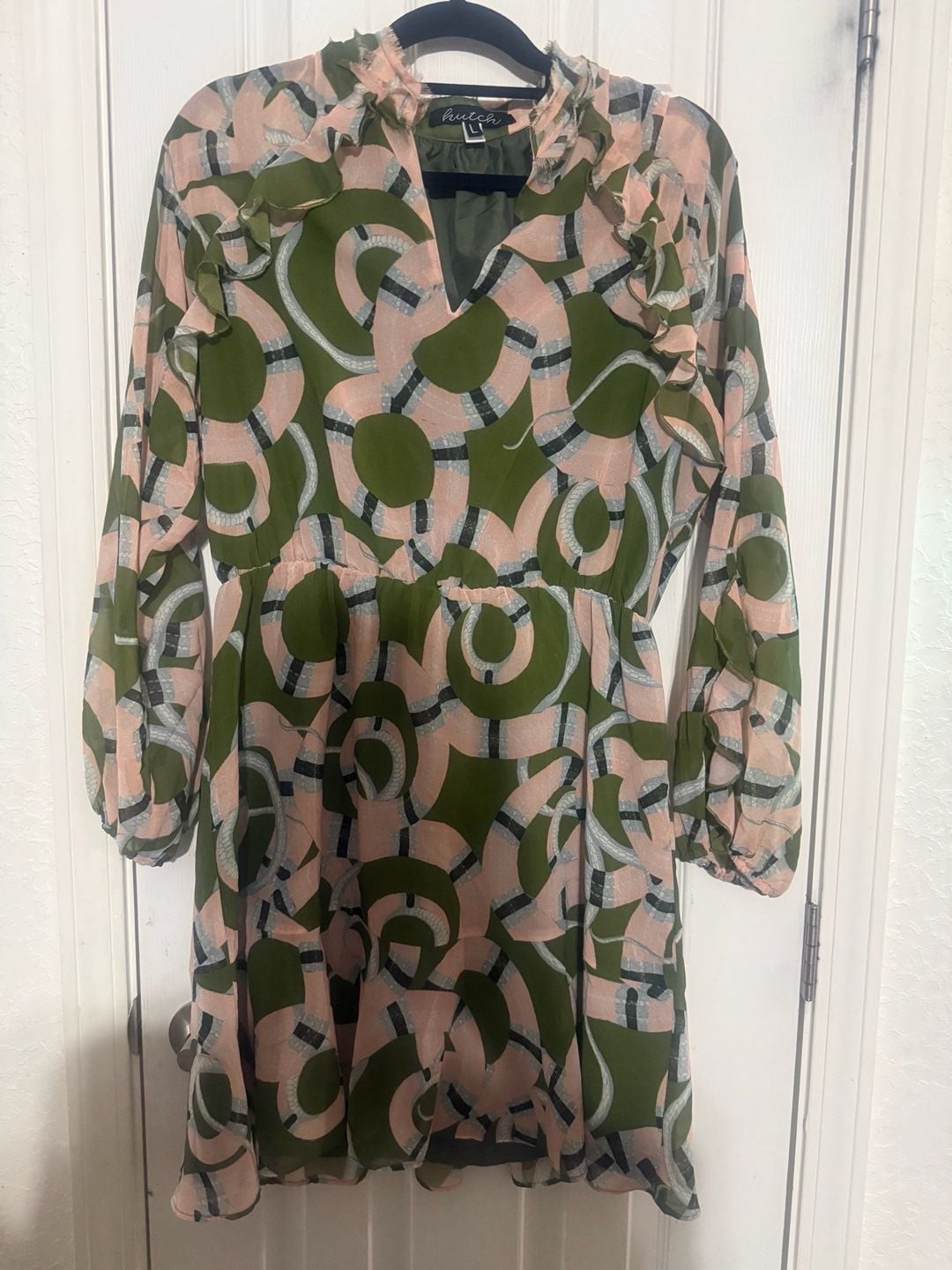 Hutch Snake Print Ruffle Long Sleeve Mini Dress
