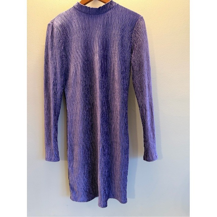 Divided Purple Plisse Textured Open Back Mock Neck Mini Dress Womens Medium