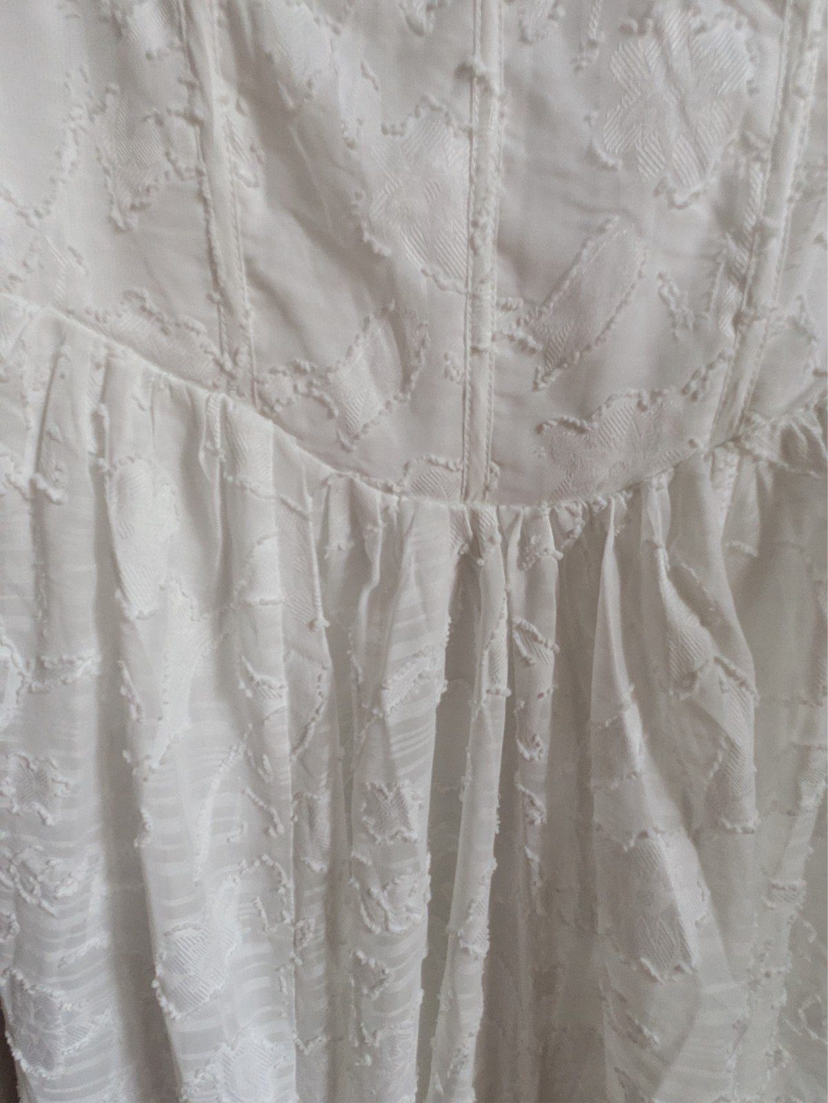 white embroidered chiffon strapless dress underwire lace up back size m #370