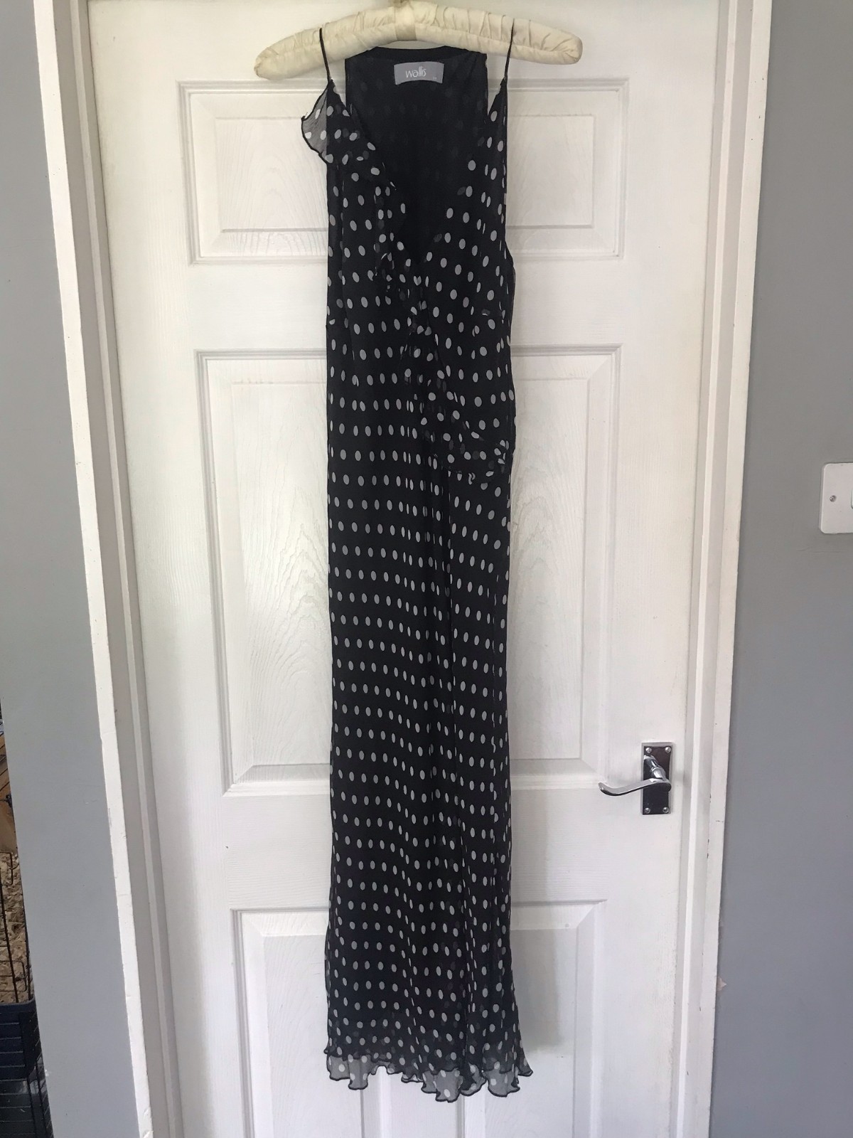 Wallis Black White Polka Dot Dress UK 14 Floaty Layered, Ruffle, Party, wedding